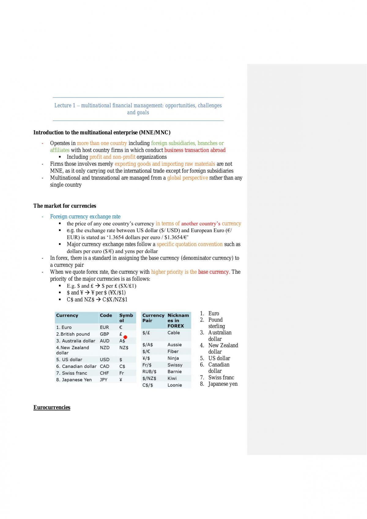 UBFF 4024 Multinational Finance Notes  - Page 2