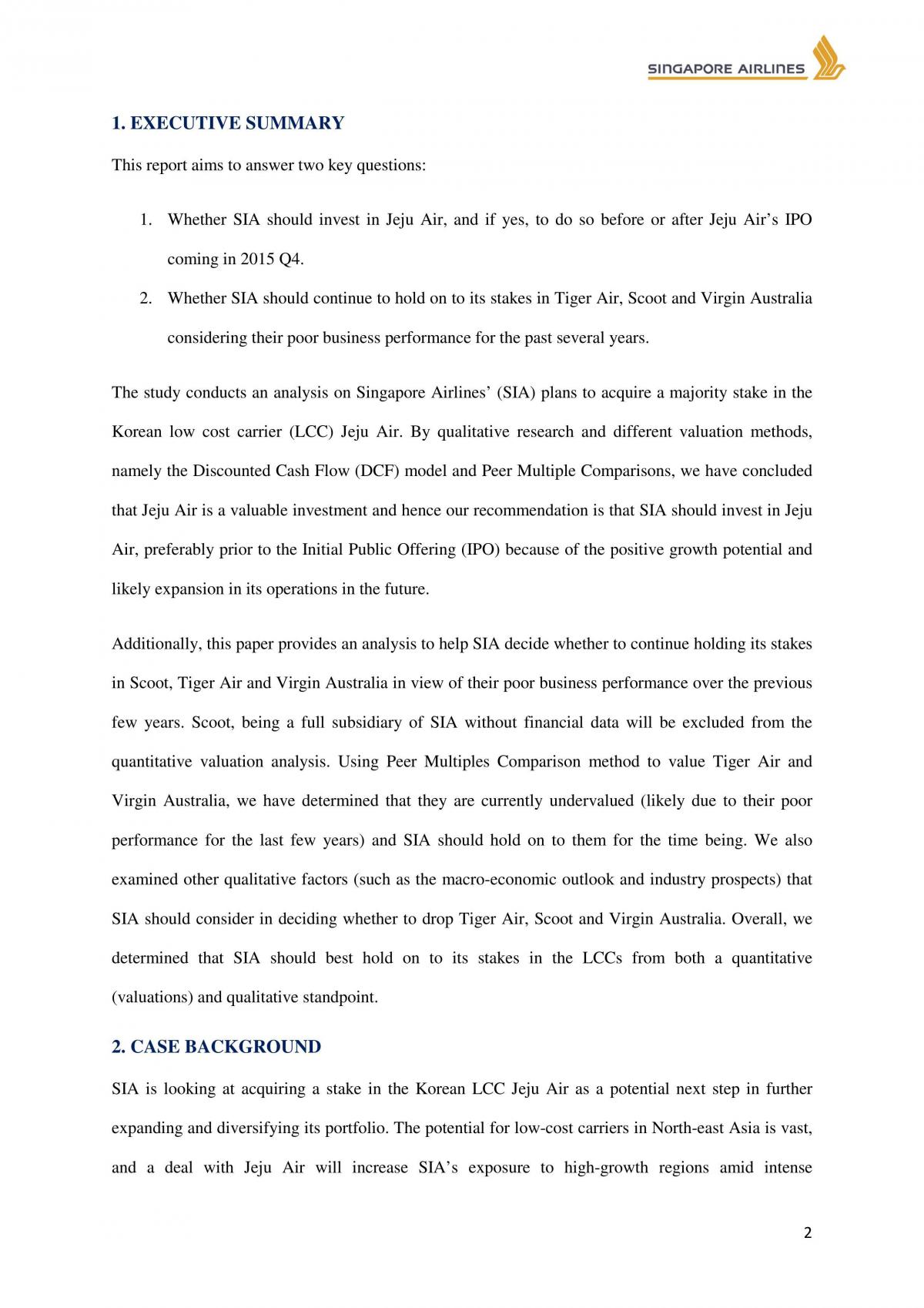 FIN3716 SIA valuation modelling analysis report - Page 2