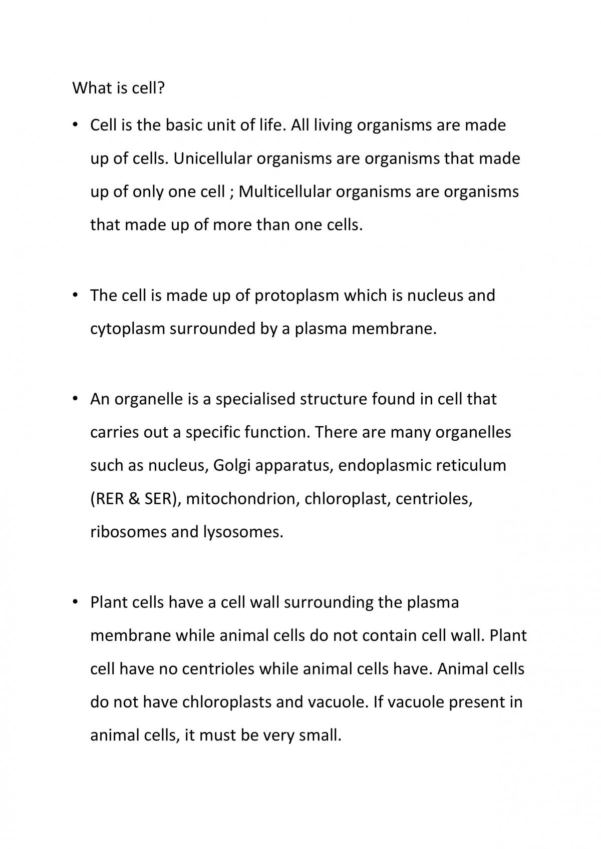 Cell Structure and Cell Organisation  - Page 2
