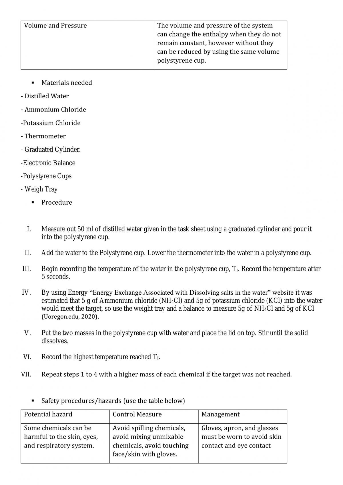 Design Practical: Enthalpy of Solution - Page 2