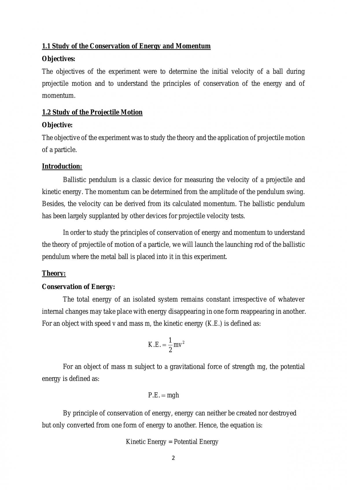 Lab 1: Study of Ballistic Pendulum - Page 2