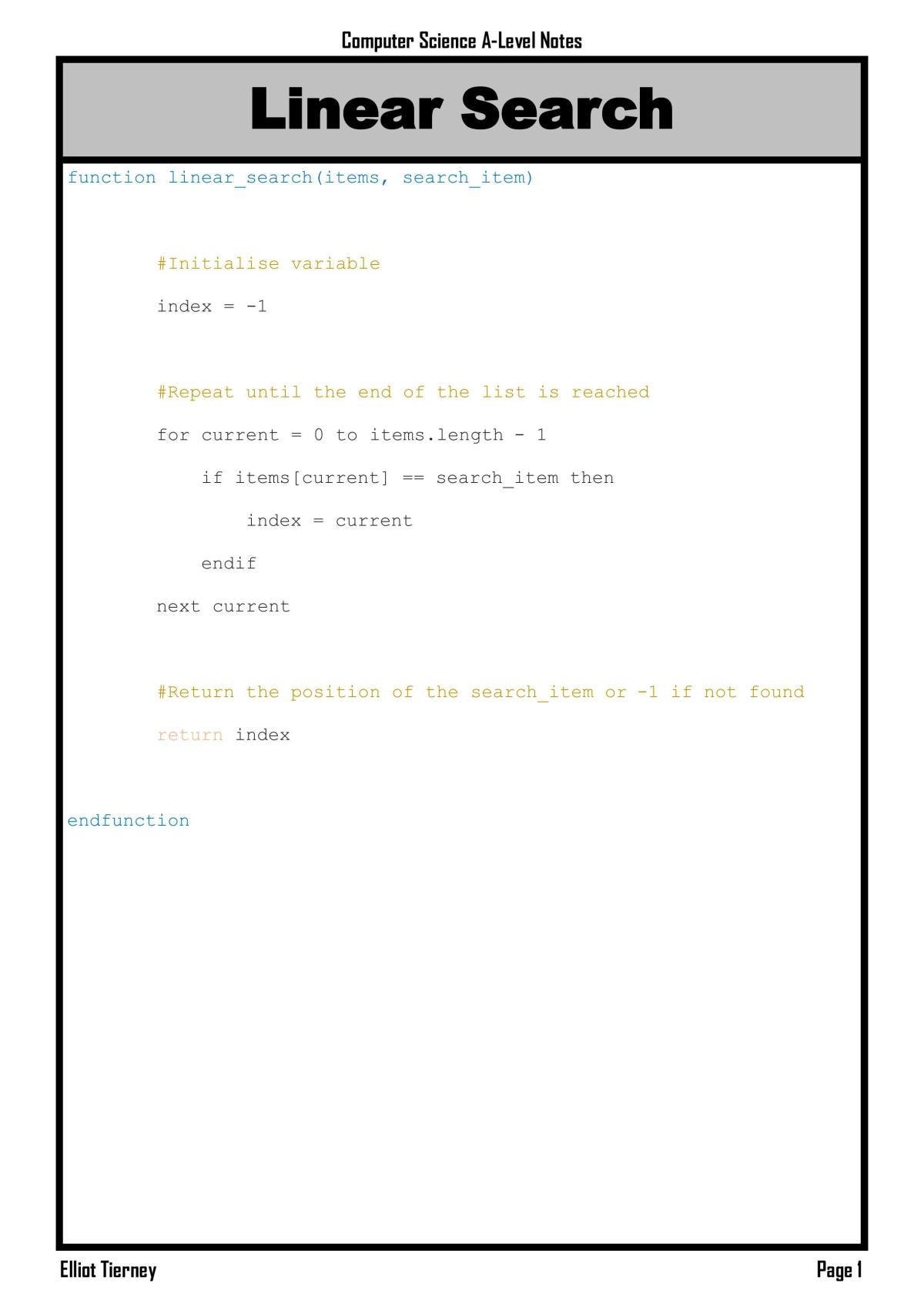 A Level notes covering key algorithms  - Page 5