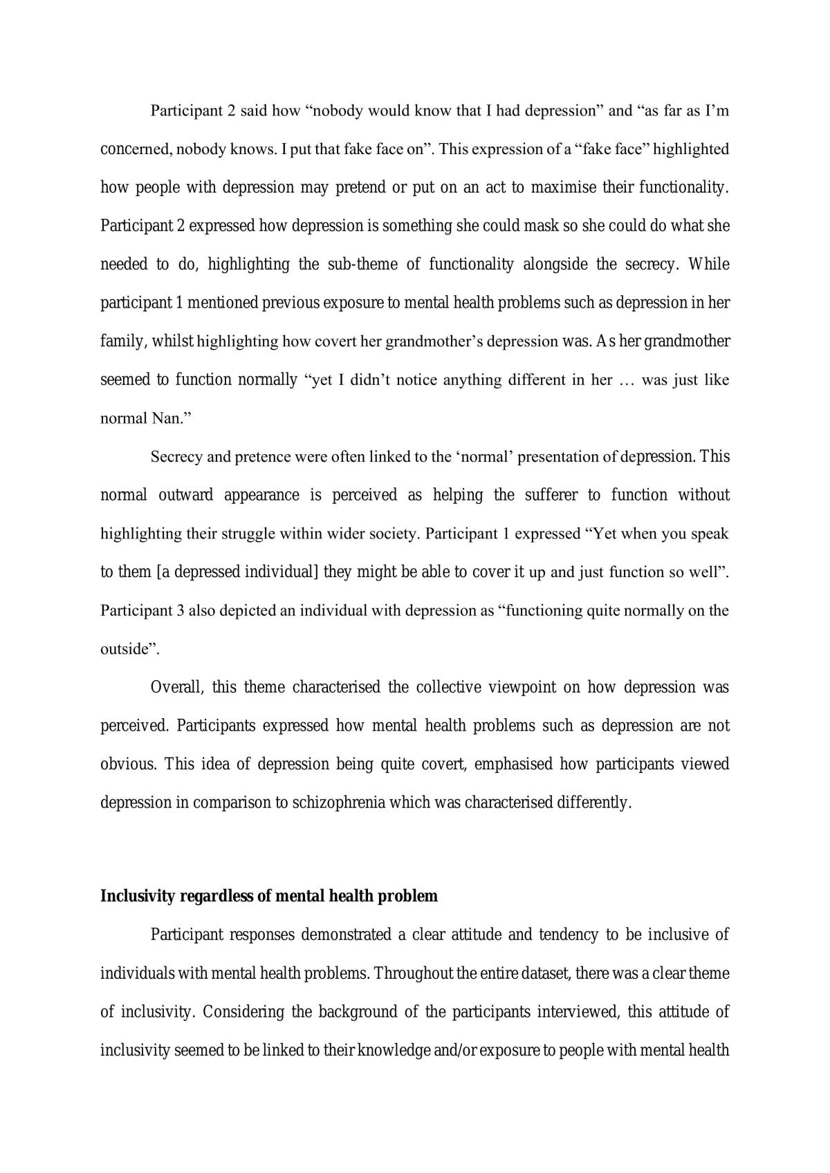 Attitudes surrounding mental health illnesses such as depression and schizophrenia: perspective of psychology students and individuals with care backgrounds - Page 5