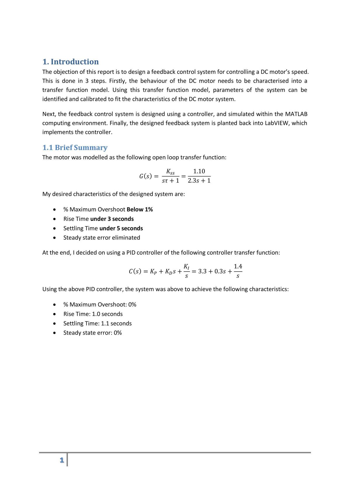 EE3331 Report - Design and Implementation of Feedback Control for DC Motor Speed - Page 2
