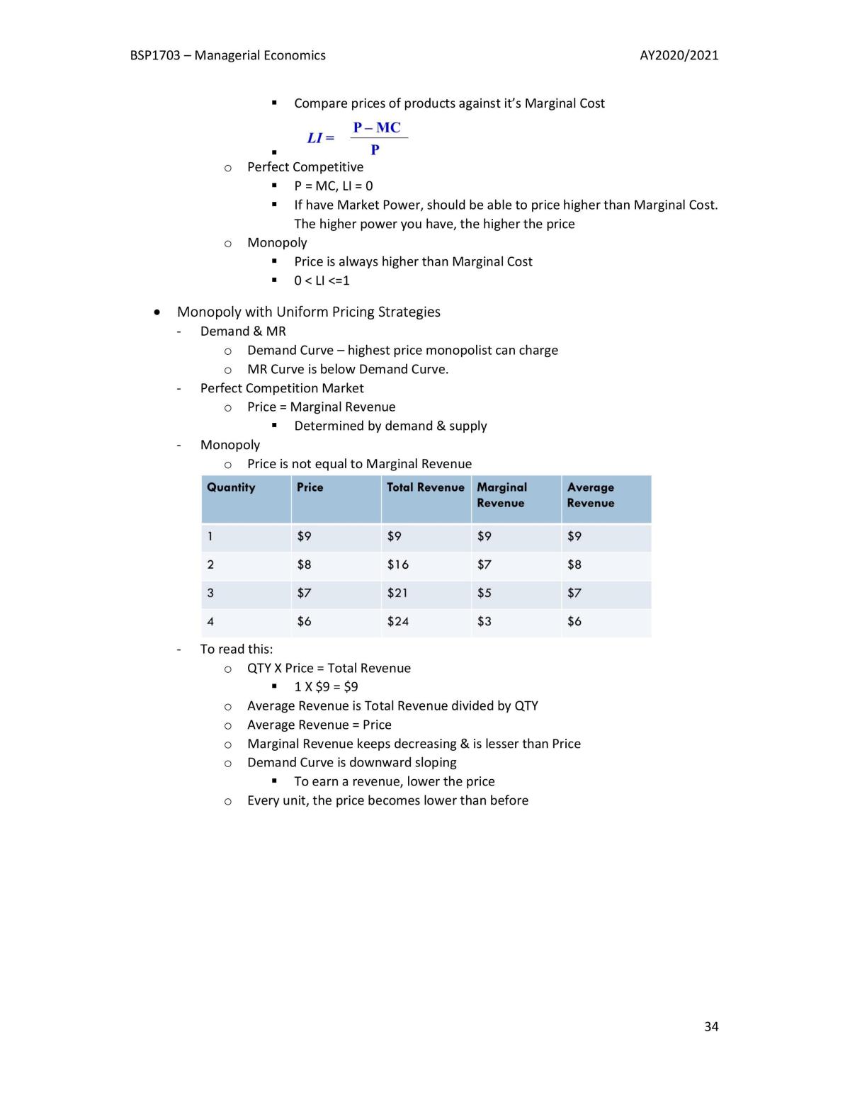 BSP1703 Managerial Economics Summary Notes - Page 34