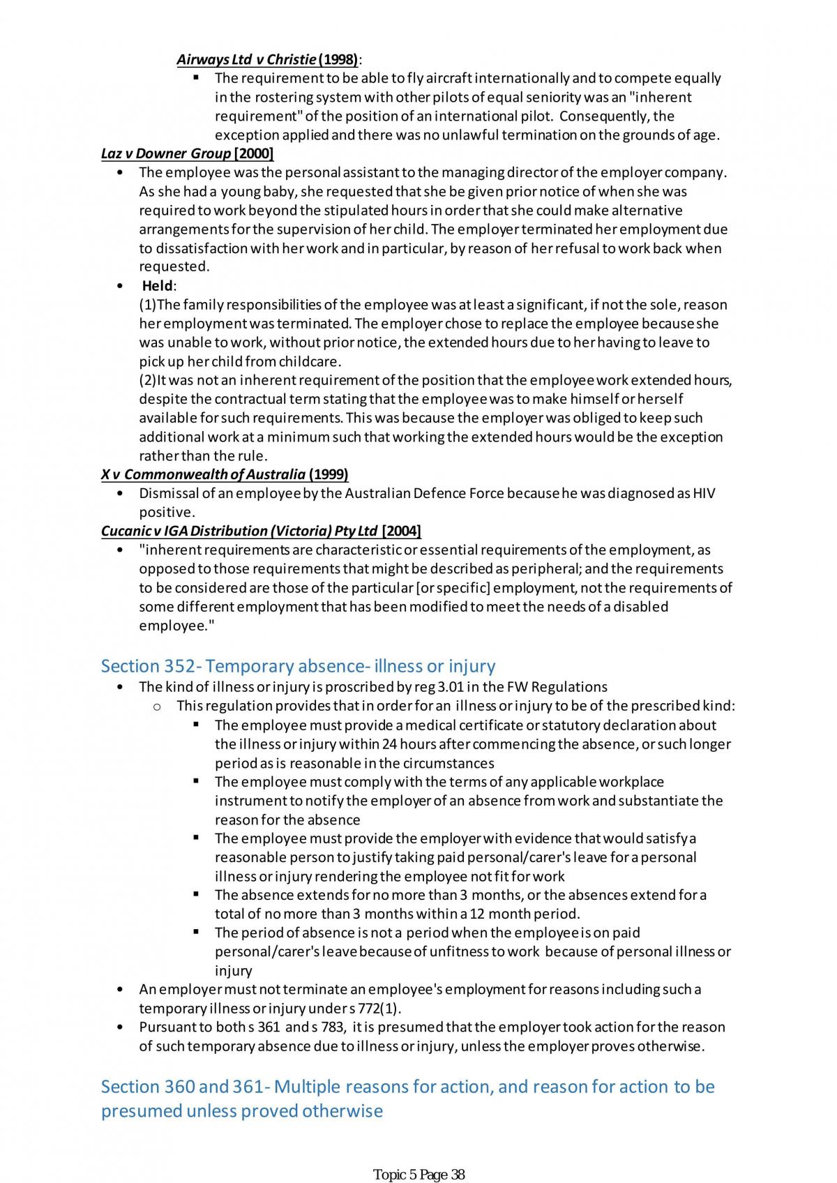 Workplace Law Study Notes - Page 38