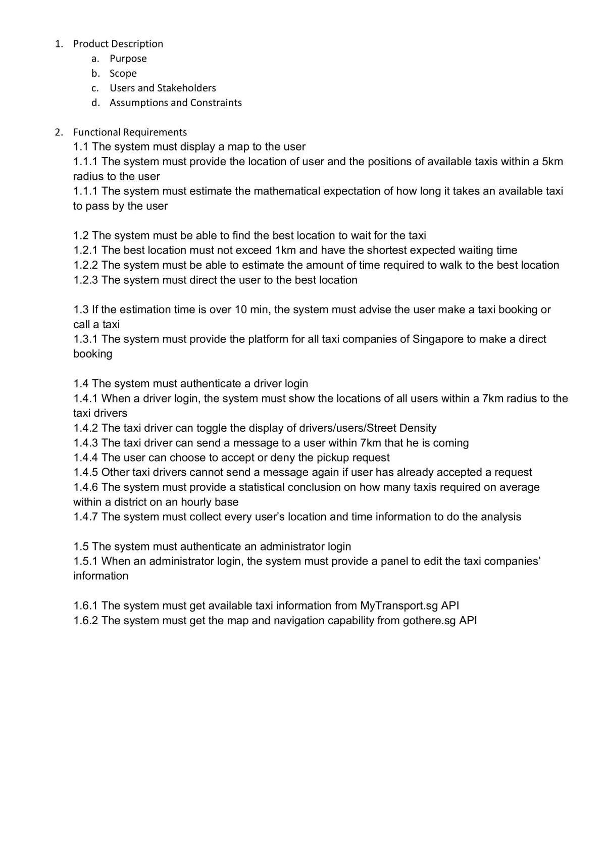 CZ2006 - Software Engineering (SRS) Report on Taxi Reservation System - Page 2