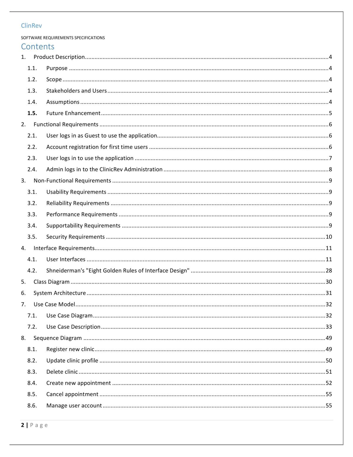 CZ2006 - Software Engineering (SRS) Report on Clinic Reservation System - Page 2