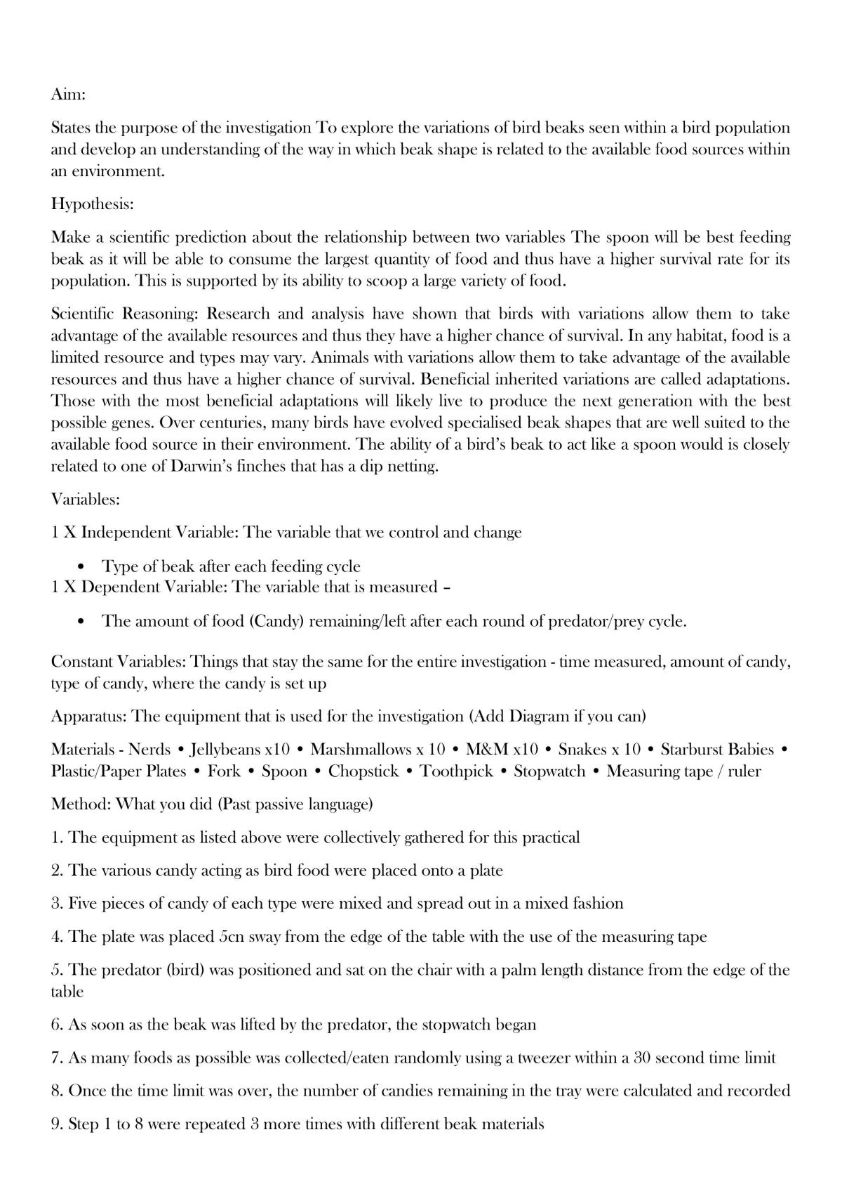 Year 10 Bird Beak Practical - Page 2