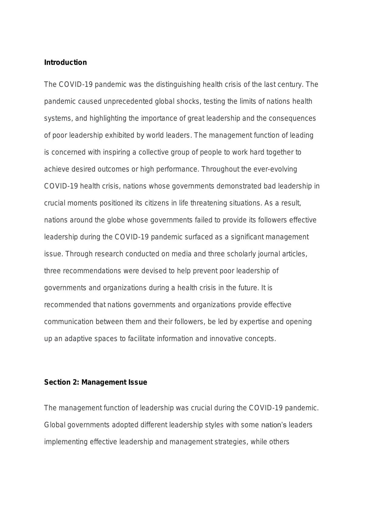 MGTS1301 COVID-19 Management Issue Assignment  - Page 2