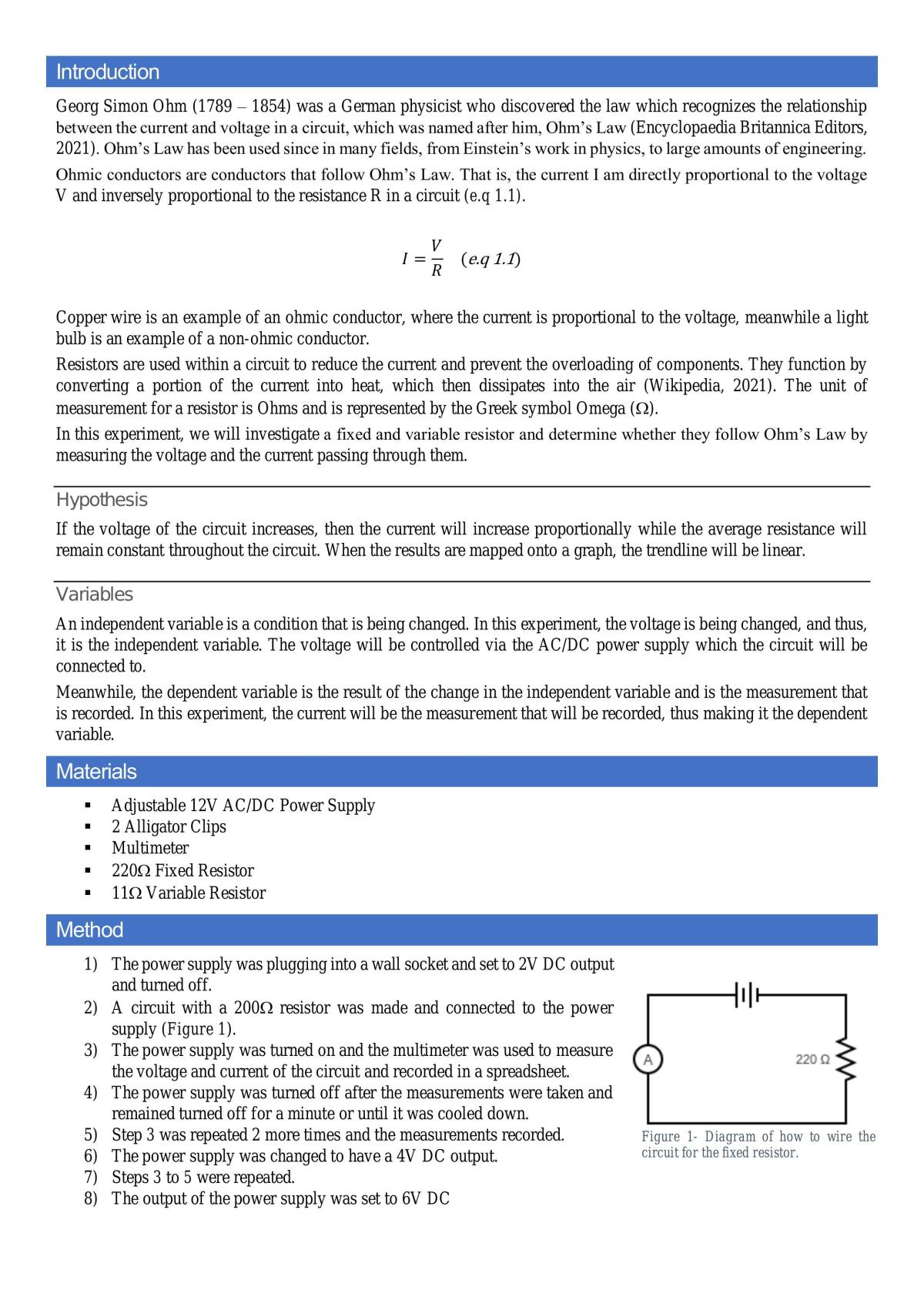 Stage 1 Physics Practical - Ohmic Conductors - Page 2
