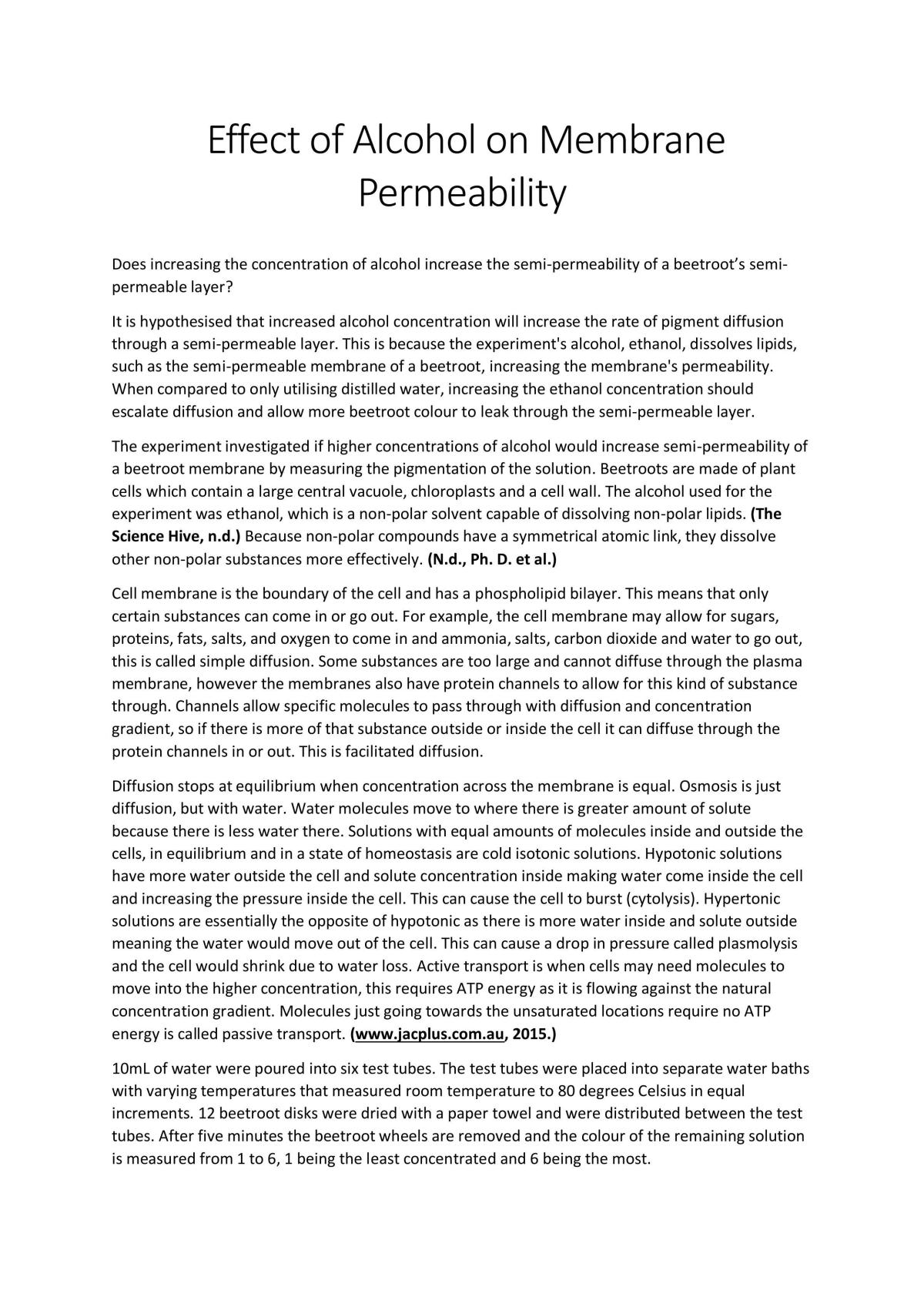Effects of Alcohol on Membrane Permability - Page 2