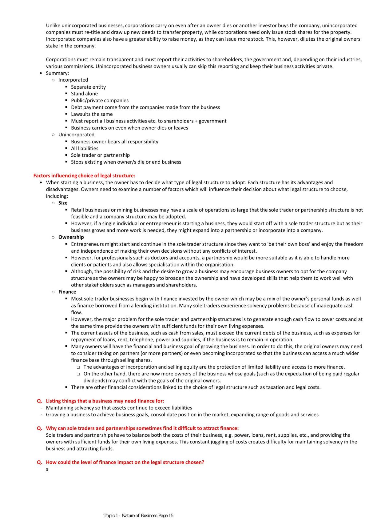 Yr 11 Business Studies Notes - Topic 1 - Page 15