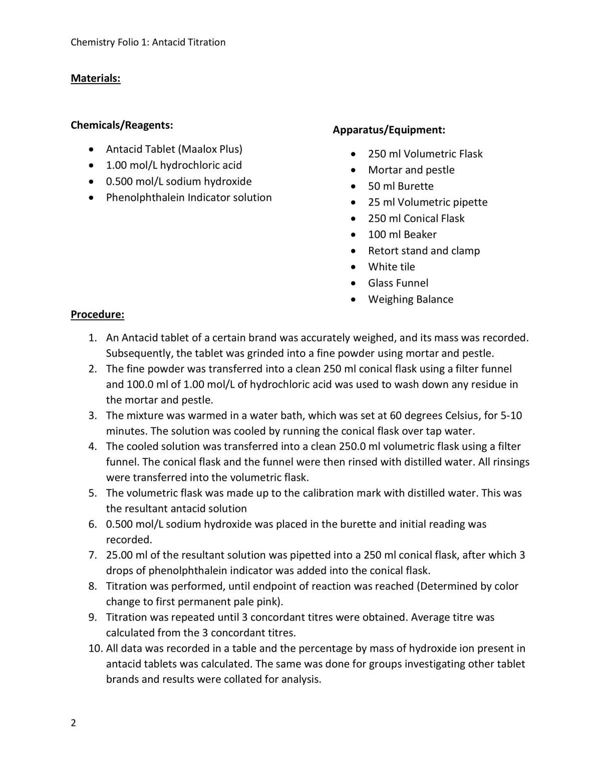 Antacid Titration Write-up - Page 2