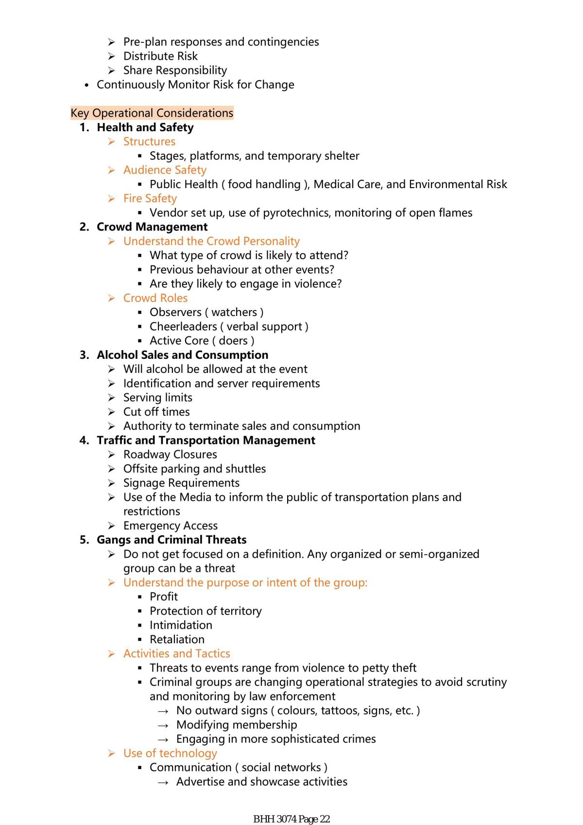 BHH 3074 - Event Operation Management Study Notes - Page 22