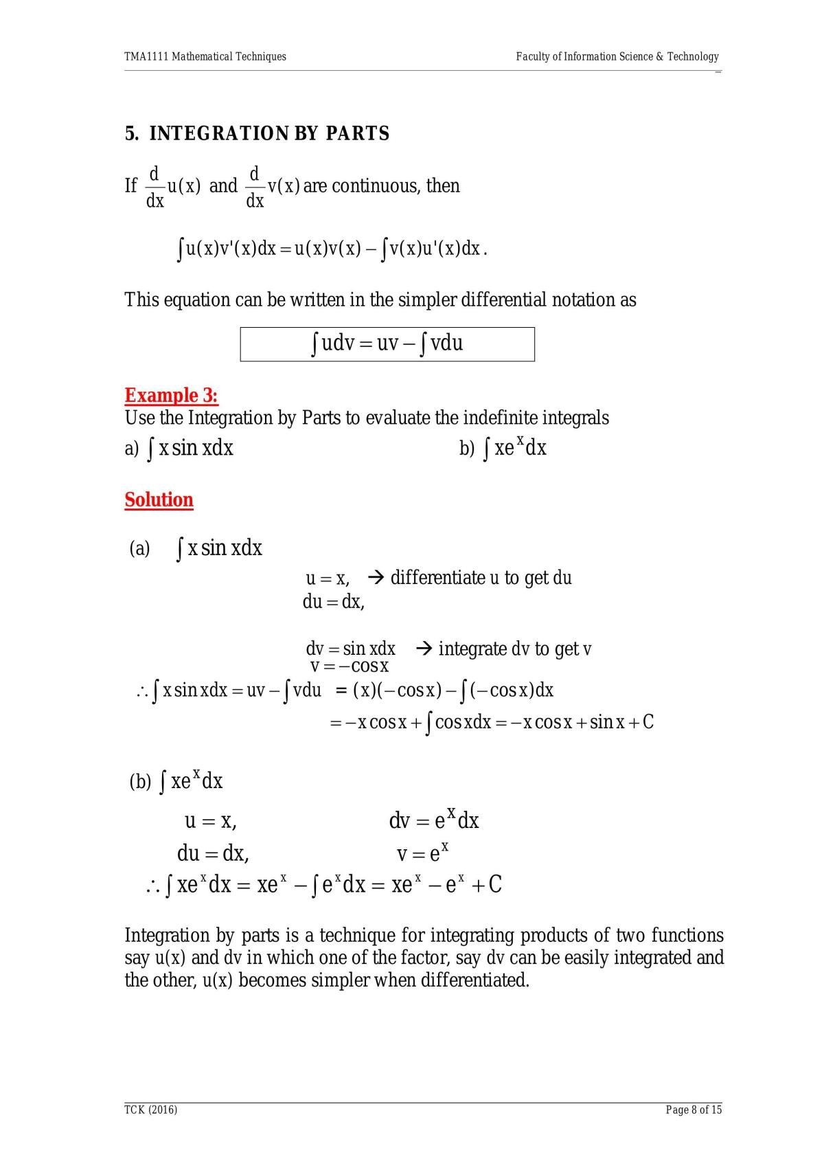 TMA1111 Mathematical Techniques Notes - Page 89