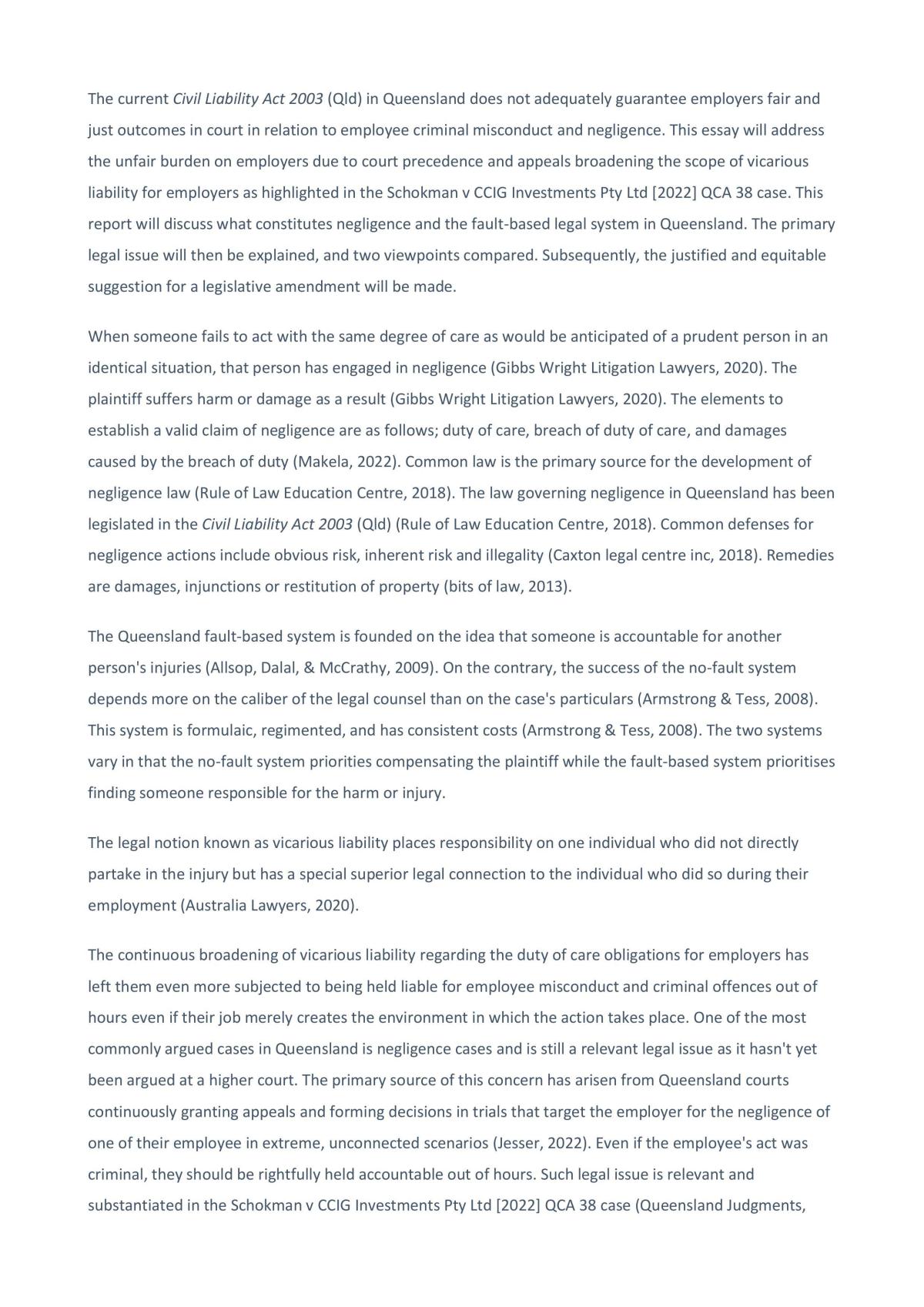 Various Liability Investigation Essay | Legal Studies - Year 11 QCE ...