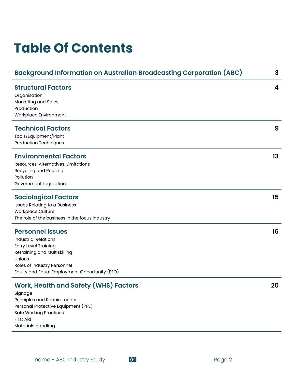 Industry Case Study - ABC - Page 2