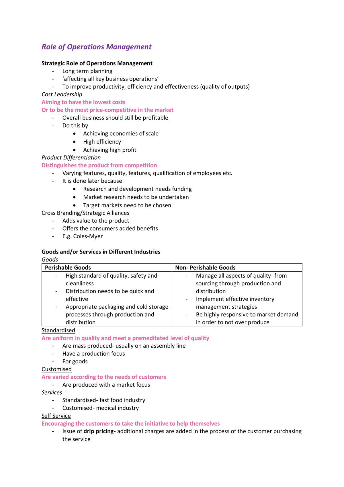 Year 12 Business Studies (Operations) Notes - Page 2