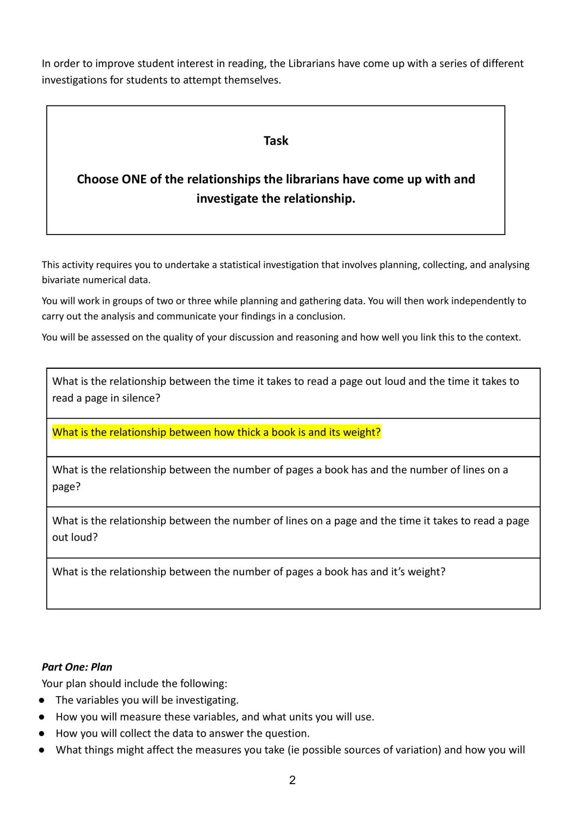 91036 Investigate bivariate numerical data using the statistical enquiry cycle - Page 2