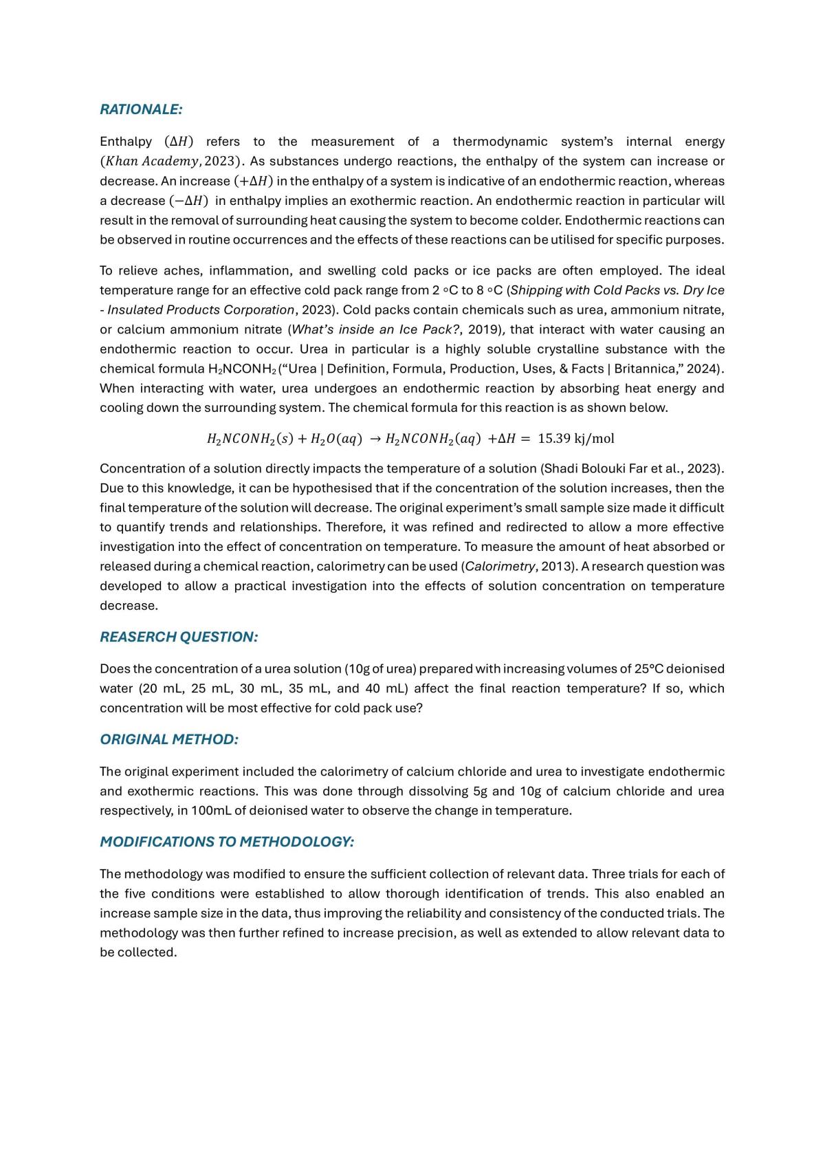 Chemistry experiment; the effect of urea concentration on temperature decrease - Page 2