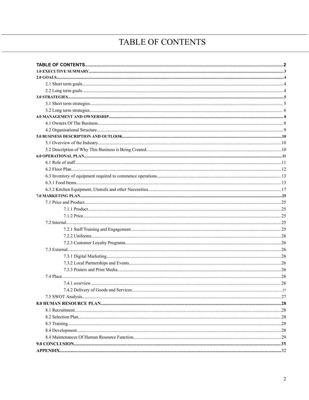Business Plan  - Page 2