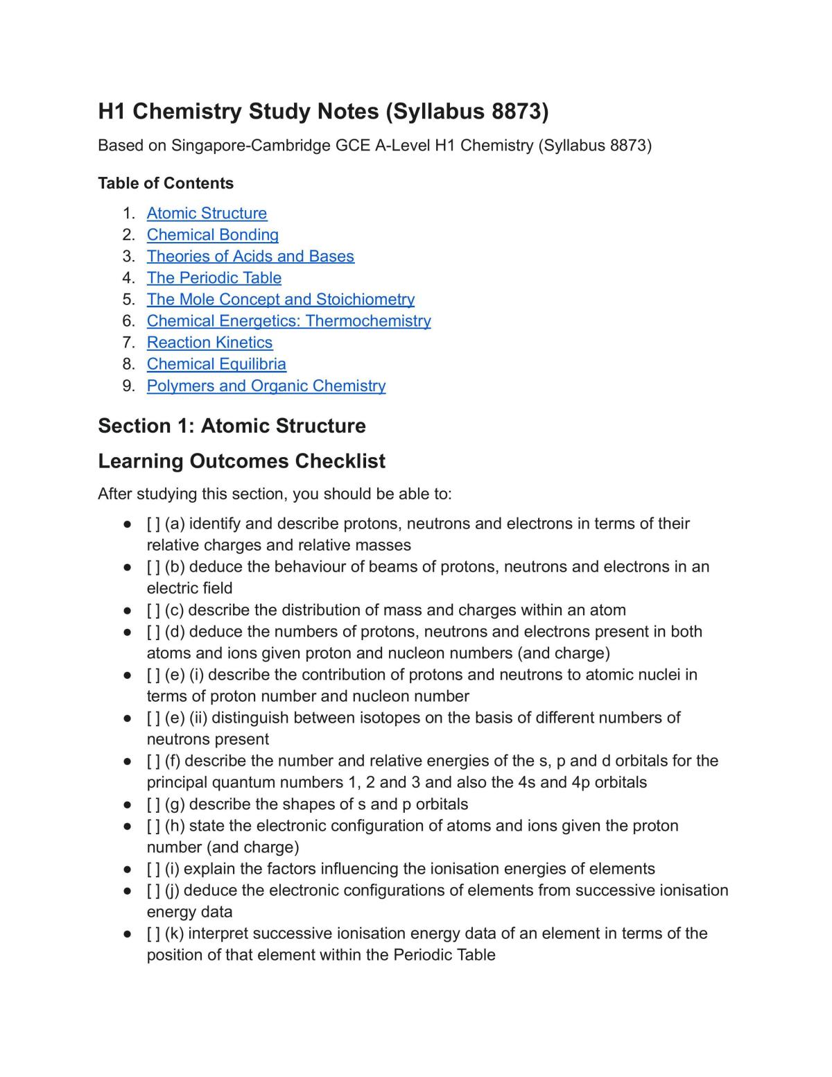 H1 Chemistry Study Notes - Page 2