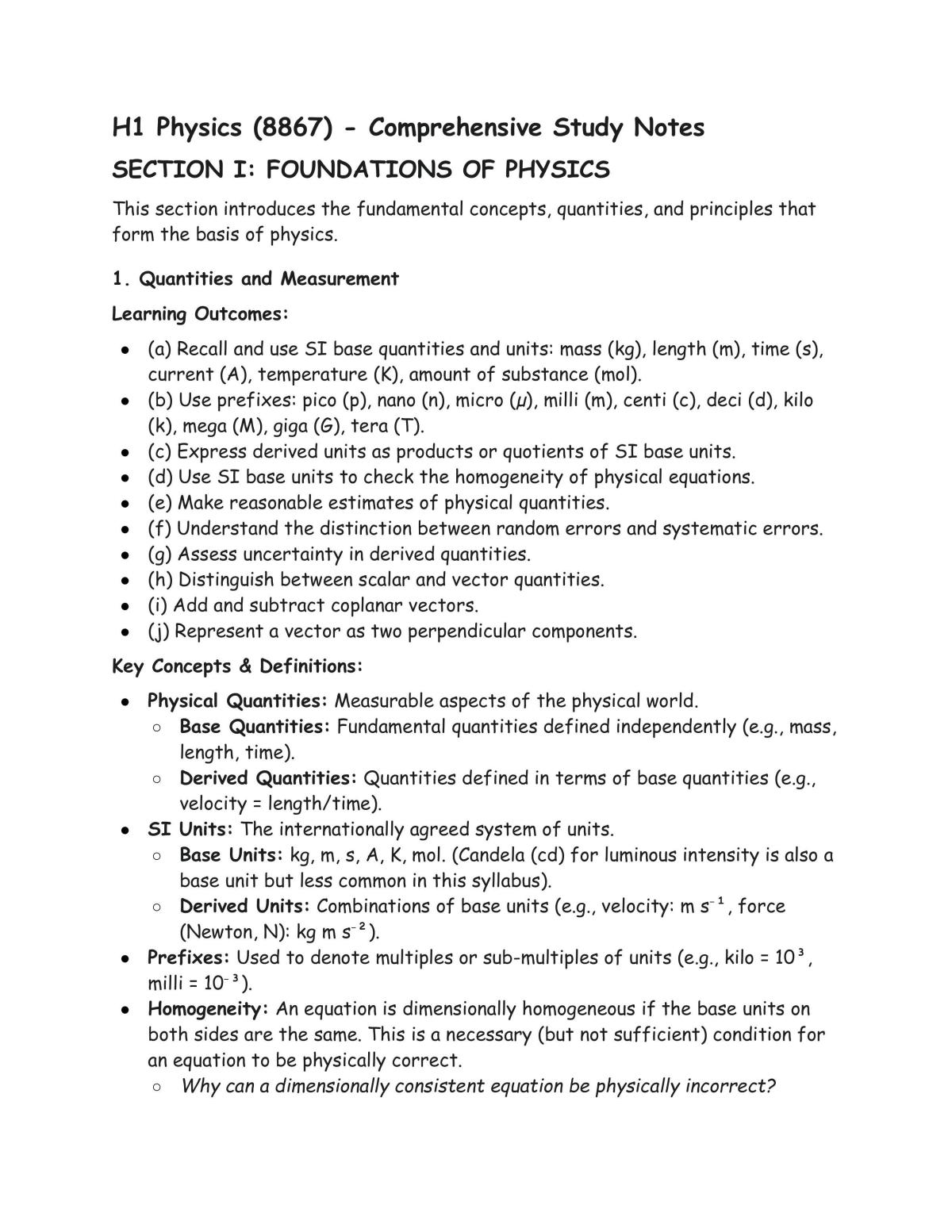 H1 Physics (8867) - Comprehensive Study Notes  - Page 2
