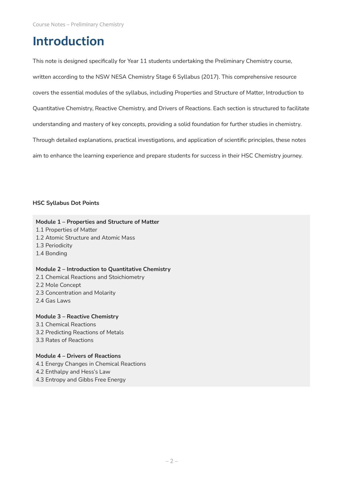 HSC Year 11 Chemistry – Complete Notes *sorted by syllabus dot points - Page 2