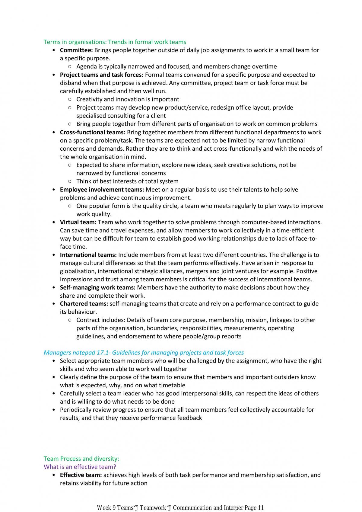 Notes Week 9 Teamwork, Communication and Interpersonal Skills - Page 11
