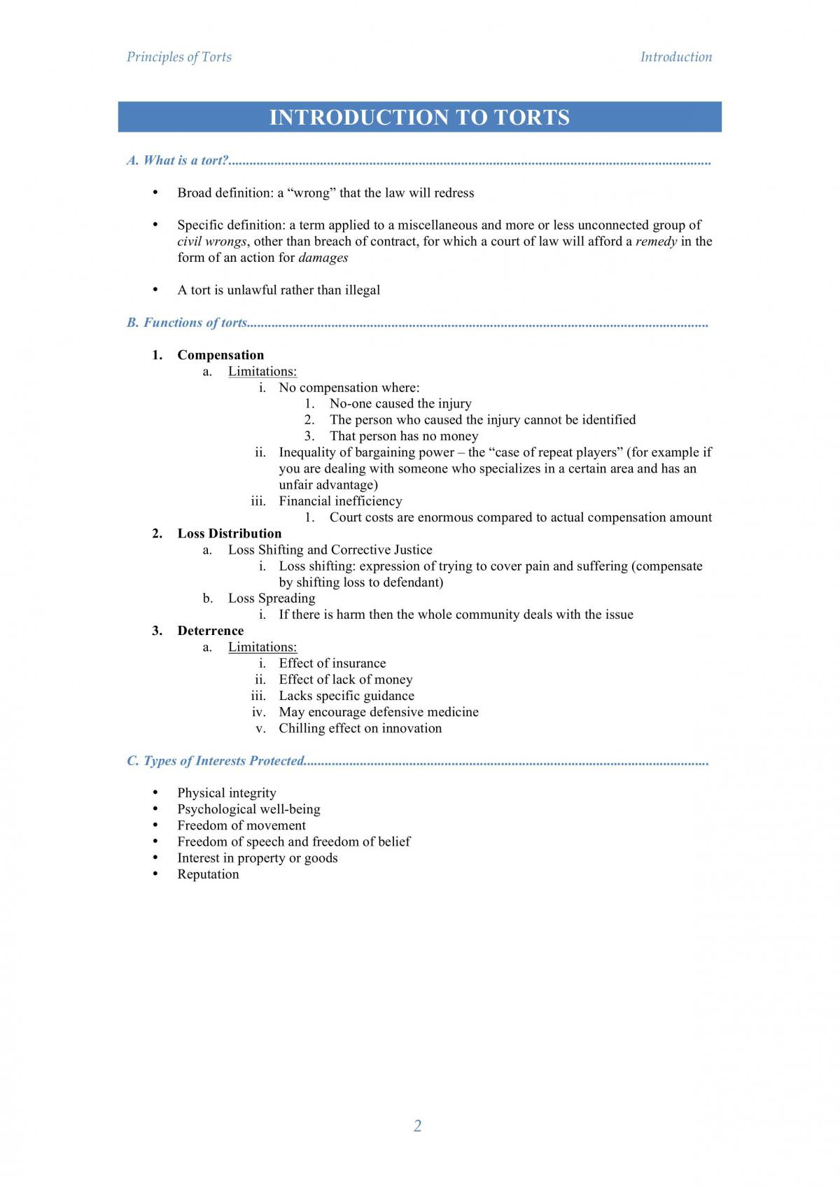 Torts Exam Notes - Page 2