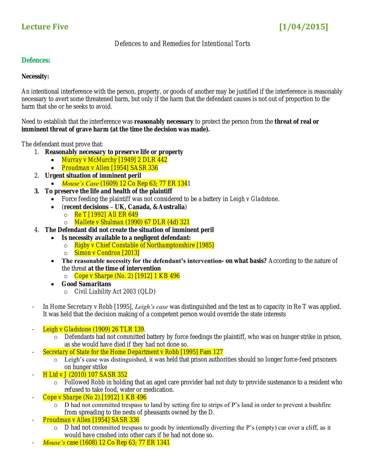 Exam Notes for Torts 1 - Page 23
