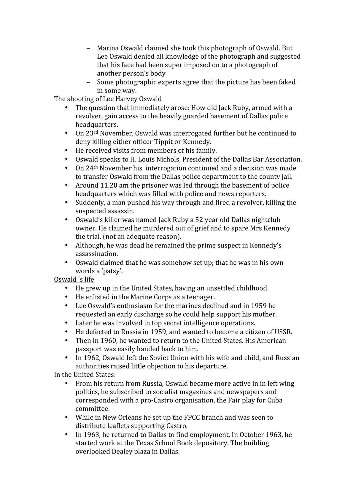 JFK Assassination Comprehensive Notes - Year 11 Modern History  - Page 10