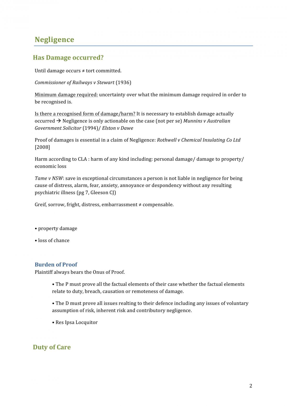 Torts Study Notes Part A - Page 2