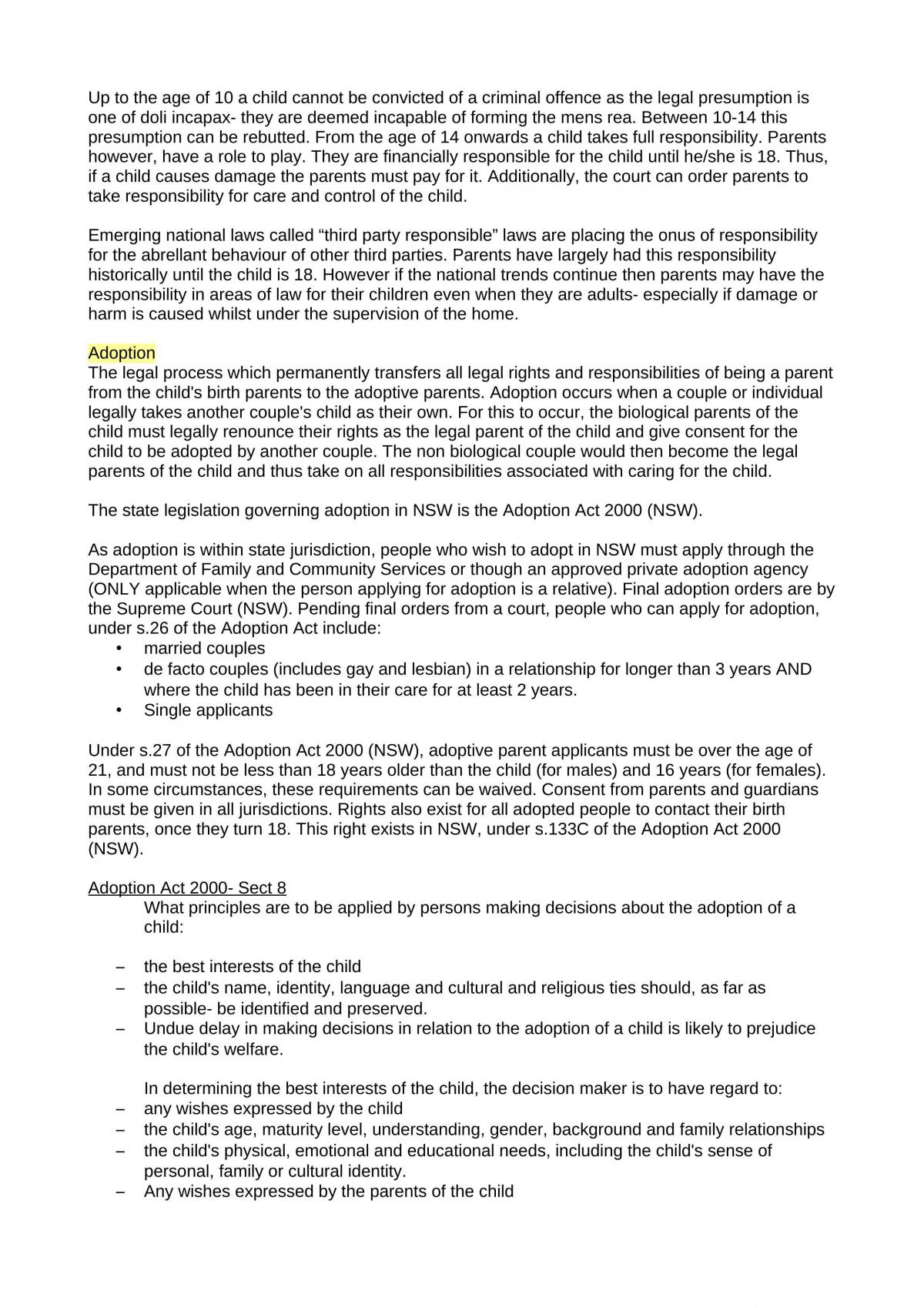 Family Topic Legal Studies Year 12 HSC Thinkswap