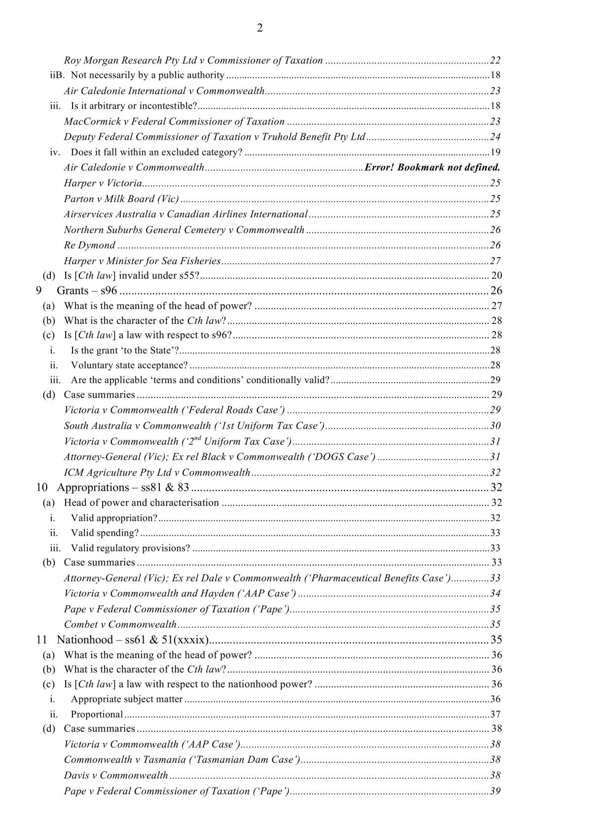Complete notes for ANU Commonwealth Constitutional Law - ready for exam and case notes. - Page 2