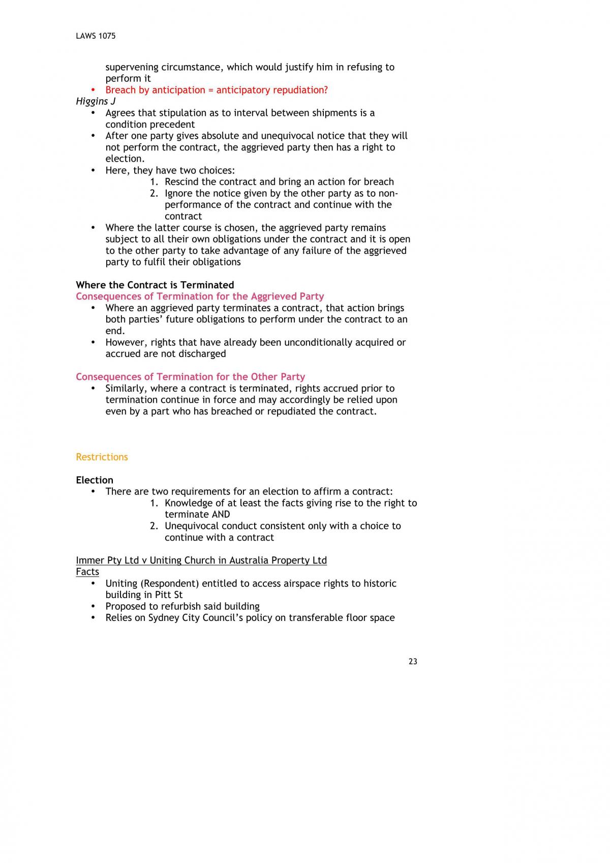 LAWS1075 Contracts Notes - Page 23