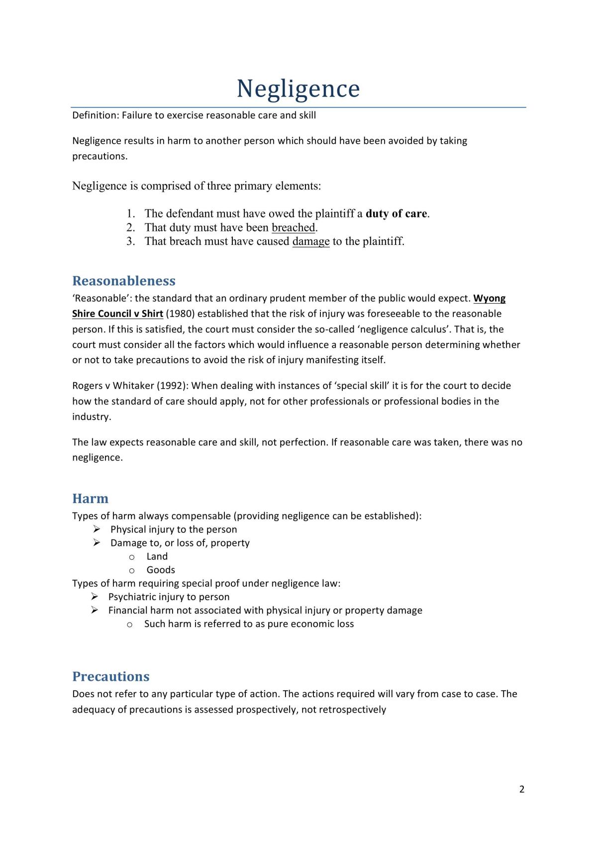Torts Notes - Final Exam - Page 2