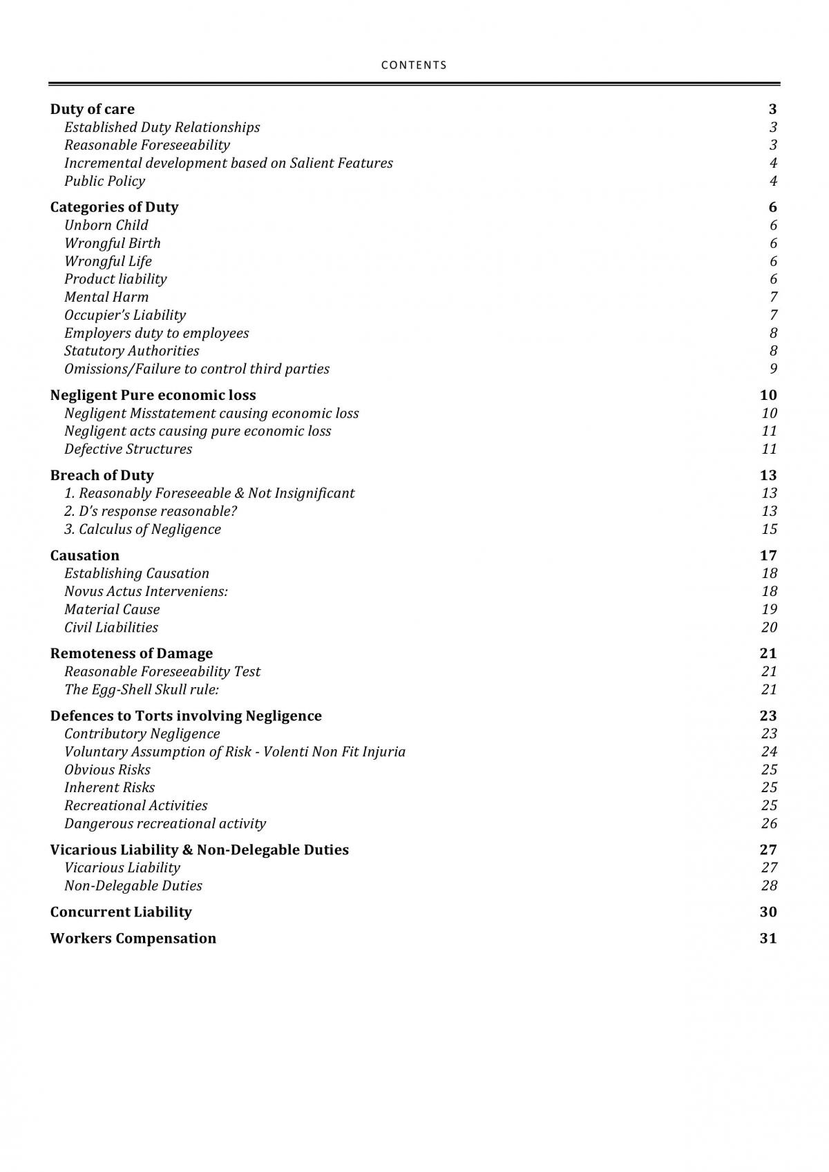 Concise Exam Notes for Intentional Torts: Negligence - Page 2