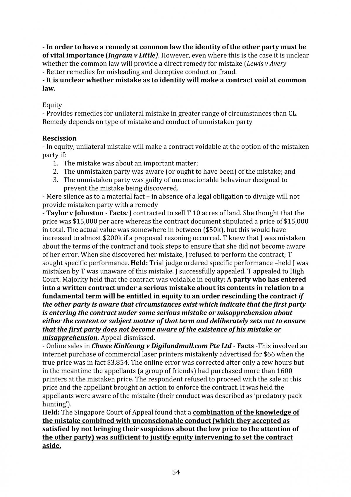 Contract Law Study/Exam Notes  - Page 54
