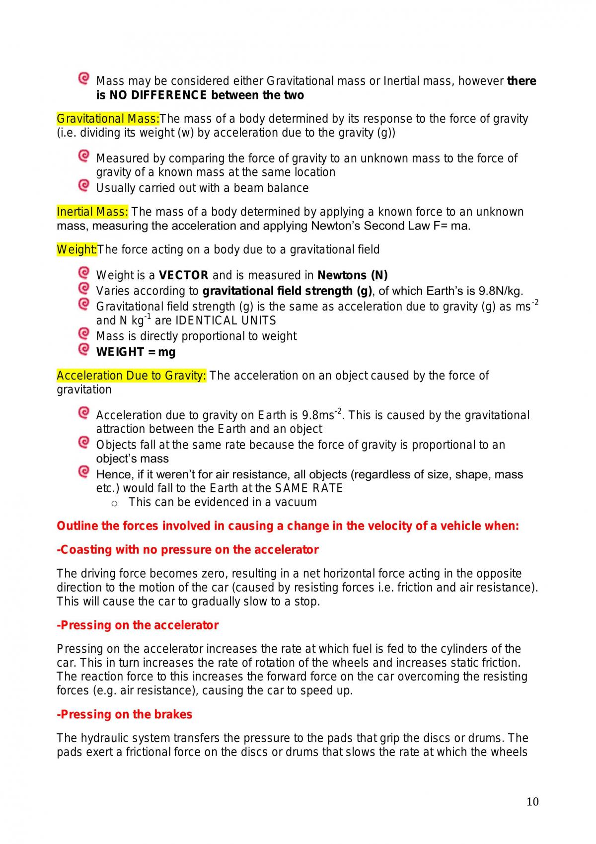 Year 11 Physics Study Notes: Topic 3 (Motion) - Page 10