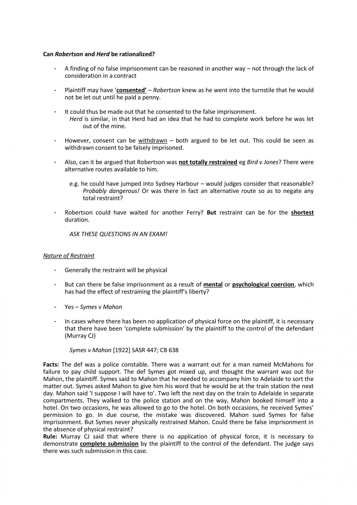 Torts Notes Trespass to the Person - Page 17
