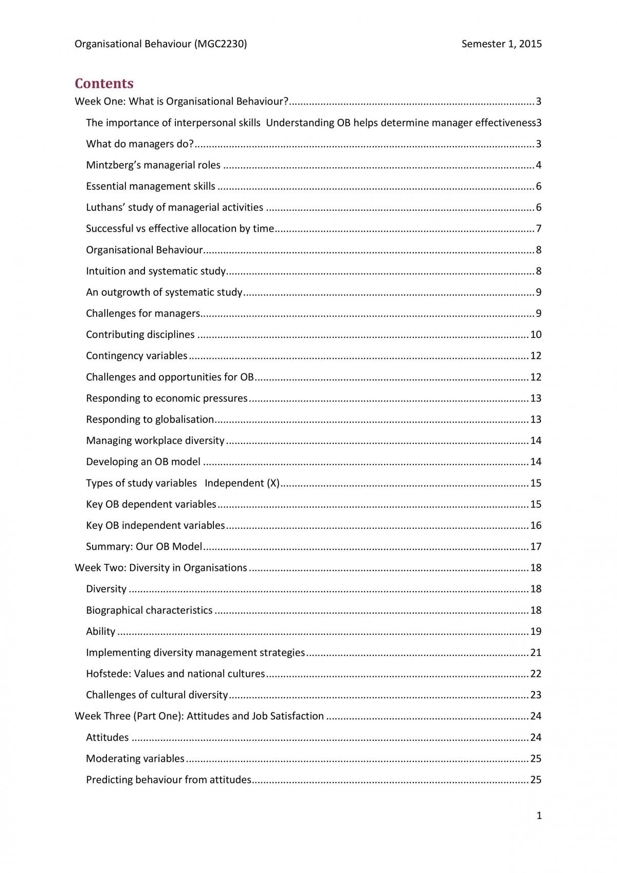 MGC2230 Organisational Behaviour Full Study Notes - Page 2