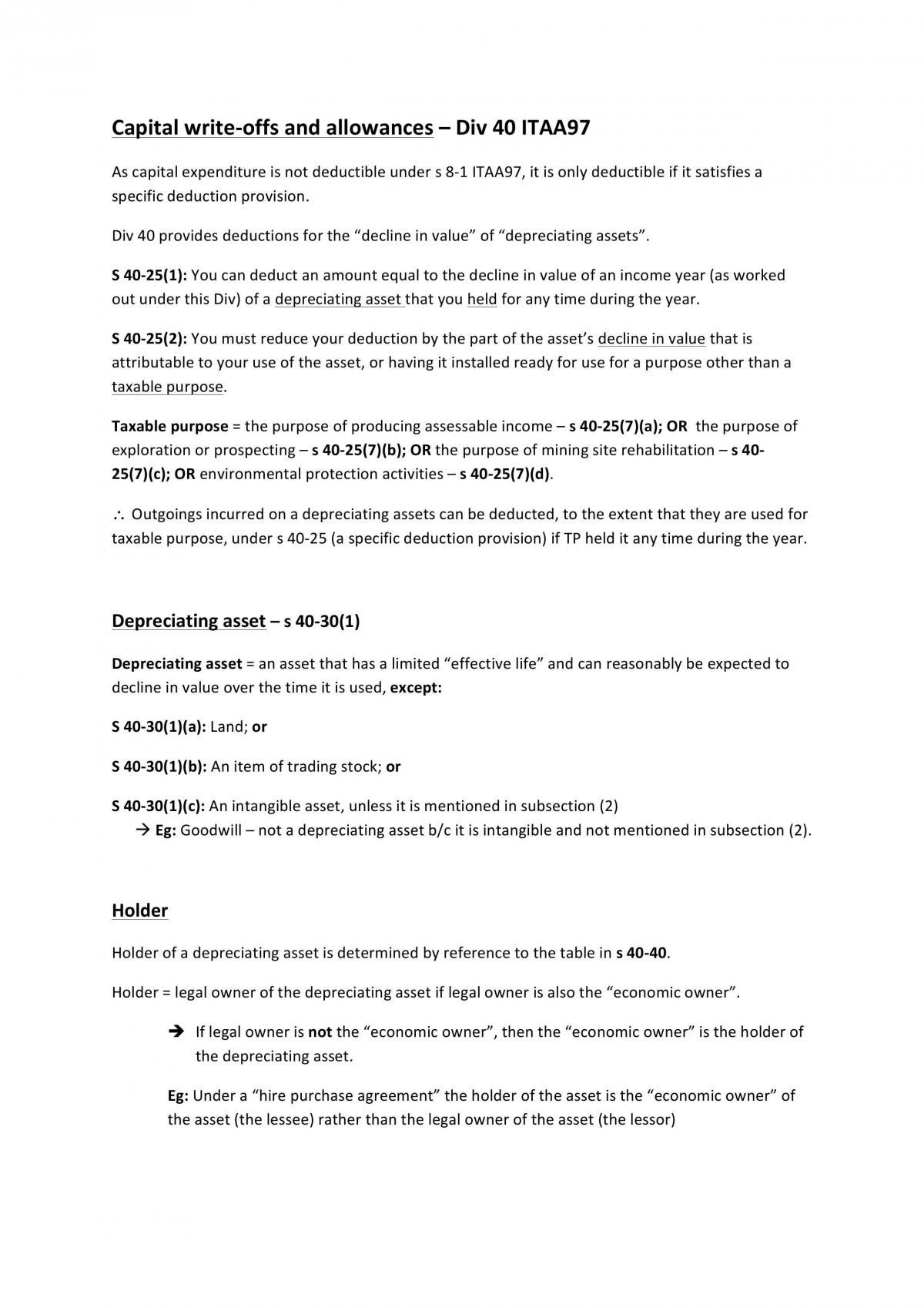 Taxation Law notes | LAWS7080 - Tax - Monash | Thinkswap