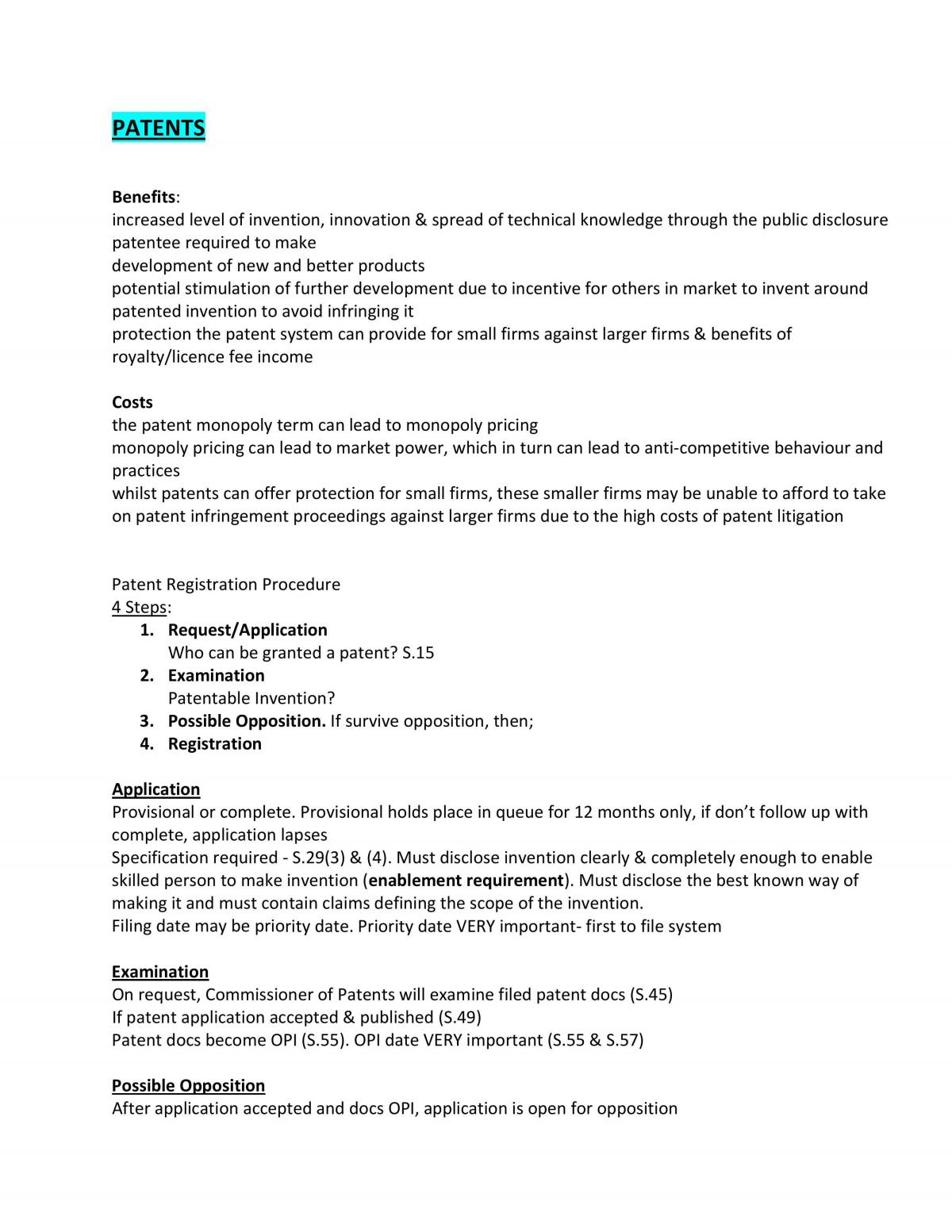 Intellectual Property exam notes (does not incl Trademarks) - Page 10