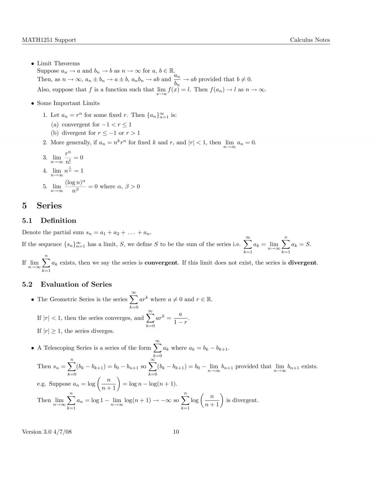 Math1251 calculus summary notes - Page 10