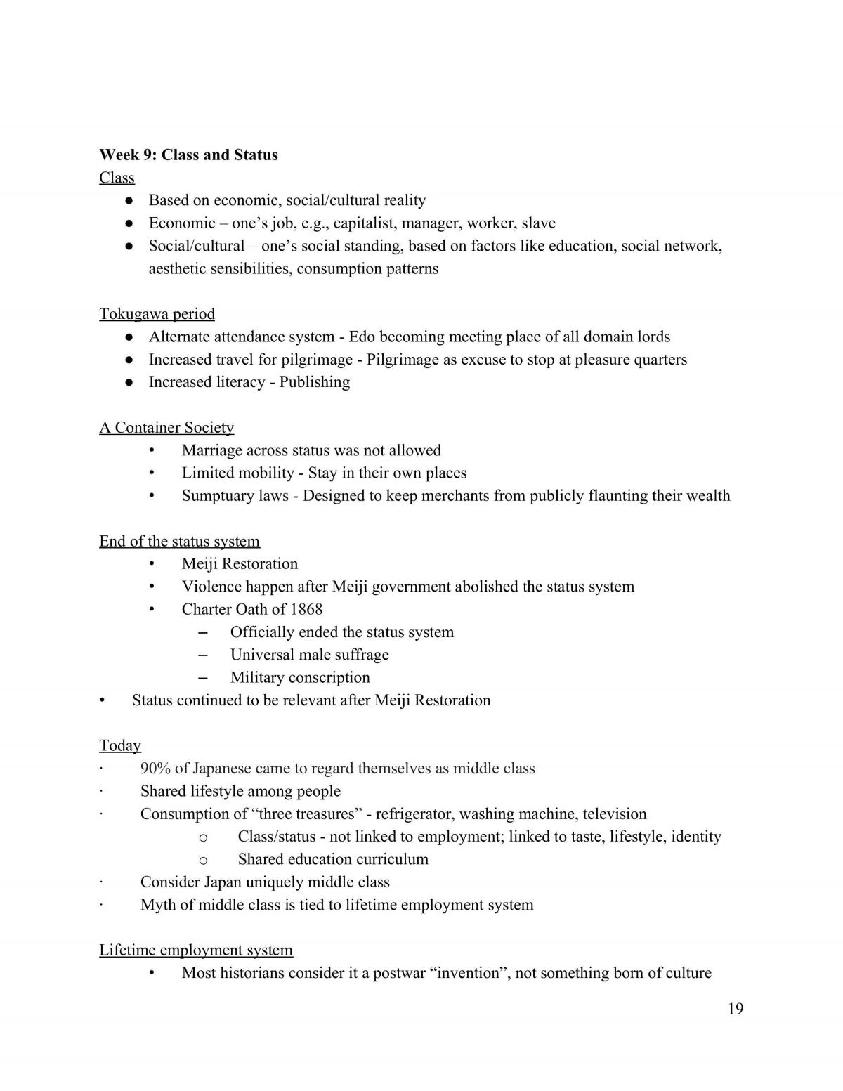 JS1101E Introduction to Japanese Studies Notes - Page 19