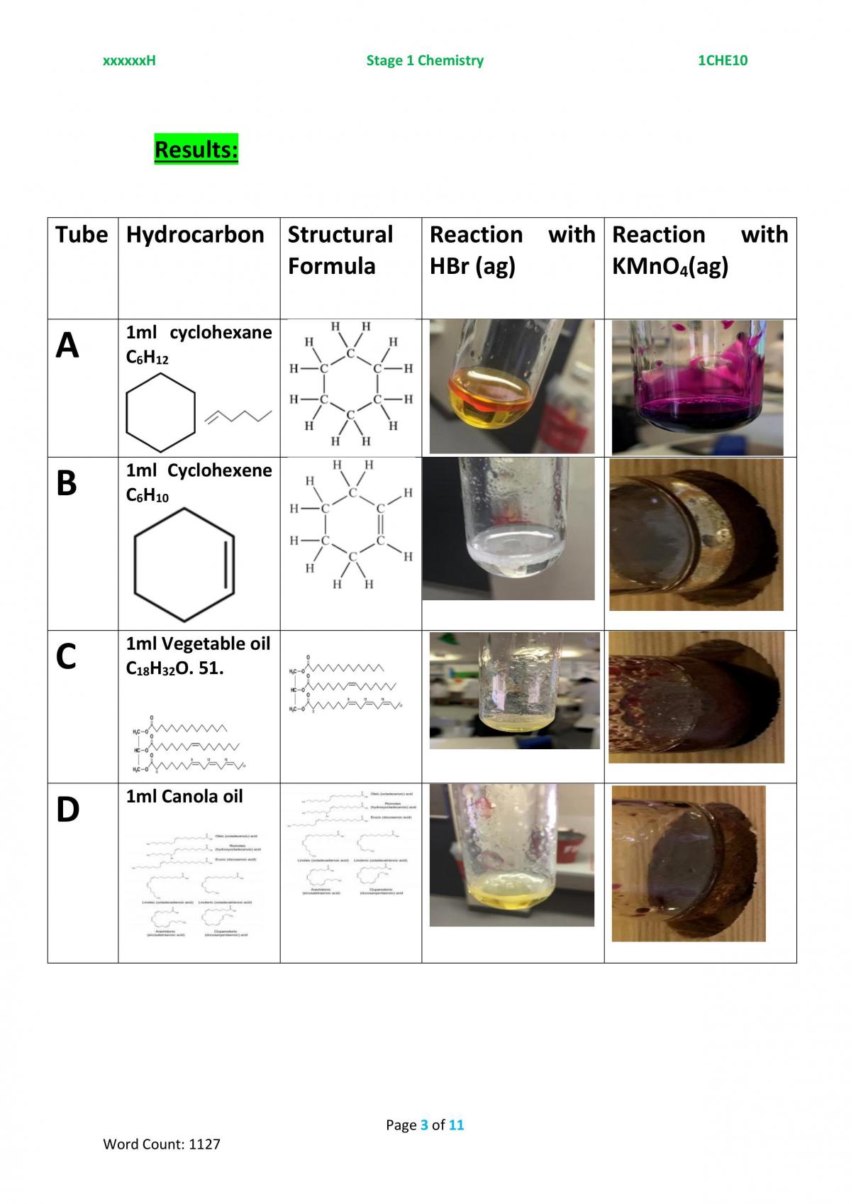 Reactions of Hydrocarbons Practical Assessment Task - Page 3