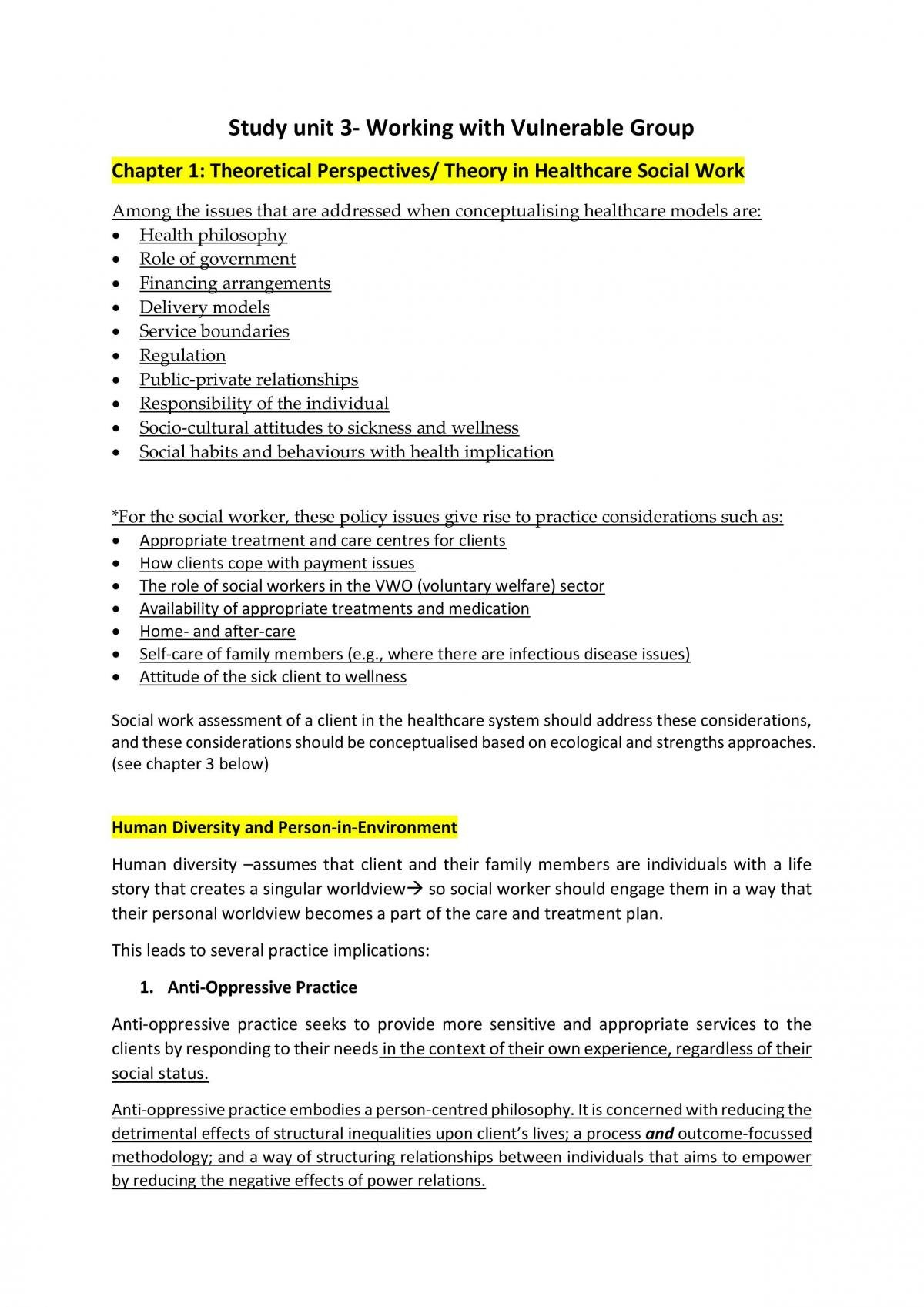 SWK356 Social Work in Healthcare Exam Notes - Page 34