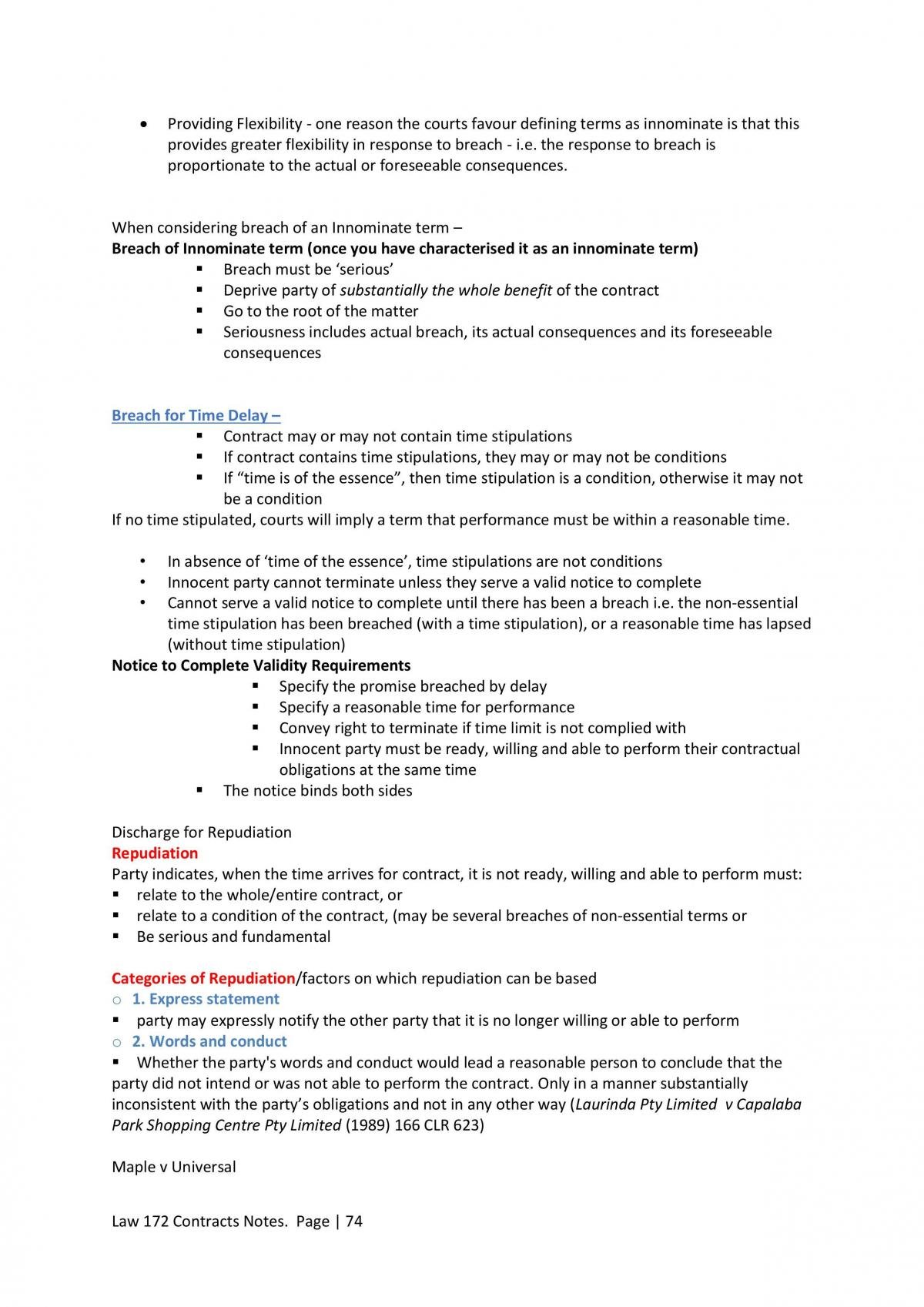 LAW172 Contract Law full study notes - Page 74